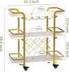 Glam Gold Bar Cart - Chic 3-Tier Storage & Wine Rack on Wheels