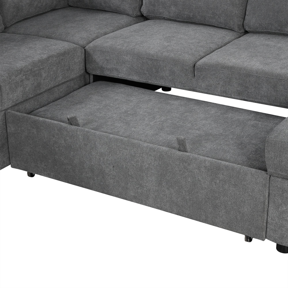 Cozy U-Shaped Sofa Bed with USB Ports & Storage Chaise