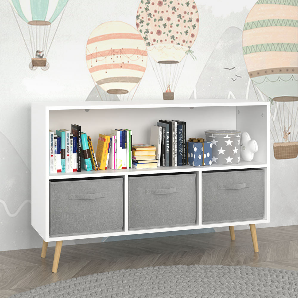 Cozy Kids Bookcase with Fun Fabric Bins