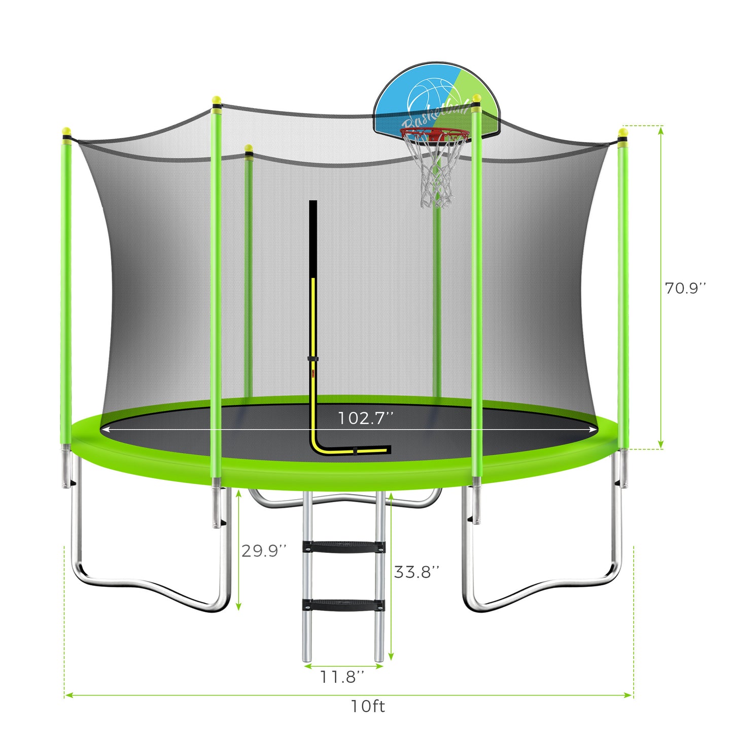 Jump & Play Trampoline with Safety Net, Hoop & Ladder