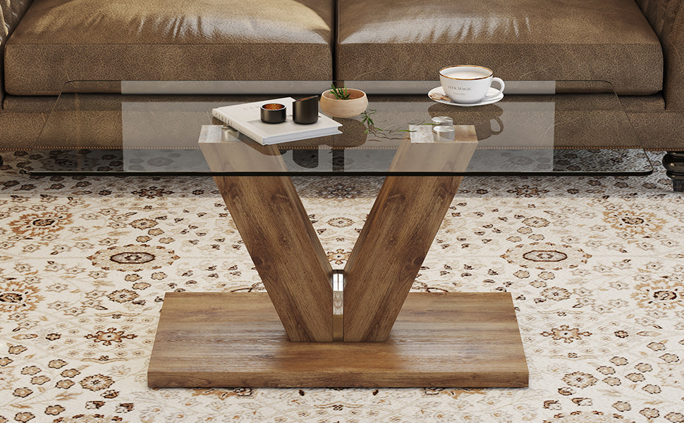 Sleek Glass & Wood Coffee Table