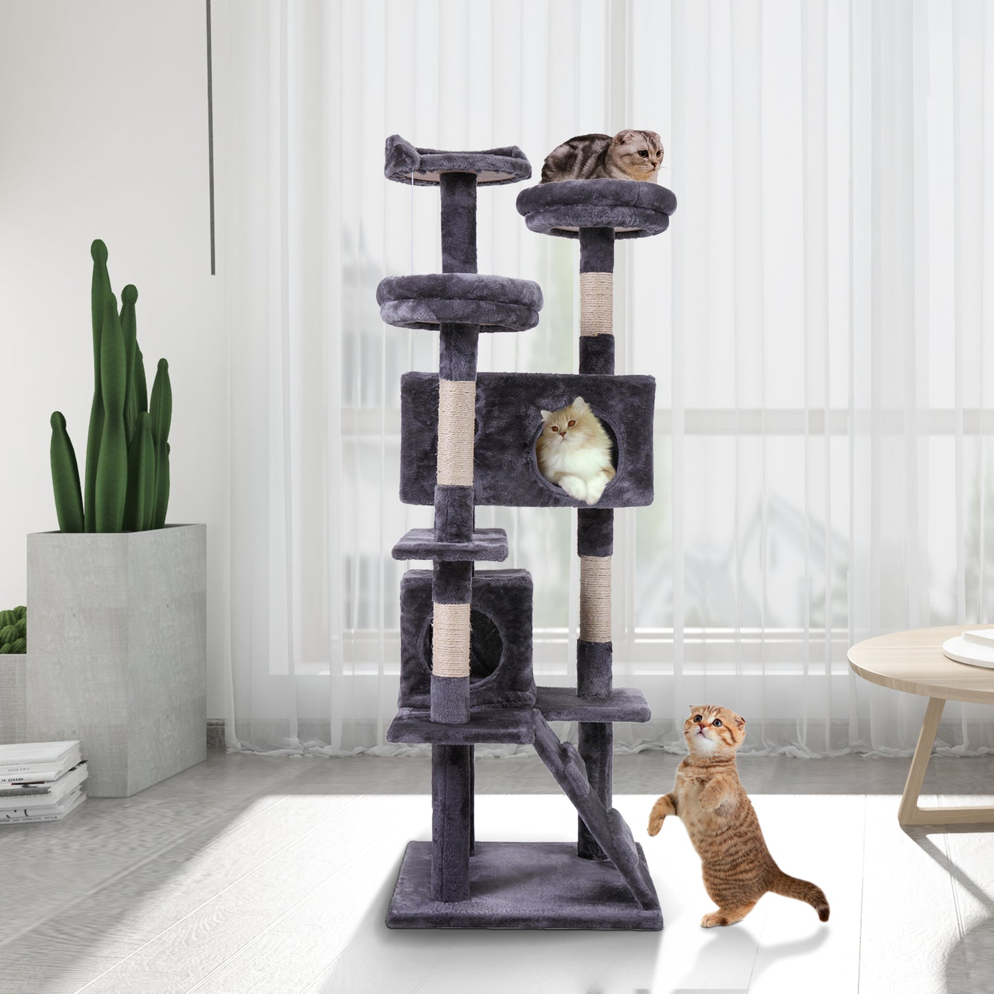 Cozy Cat Haven: Plush Tree with Scratching Ball & Ladders