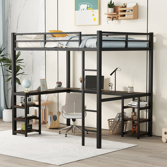 Vintage-Style Loft Bed with Desk & Storage