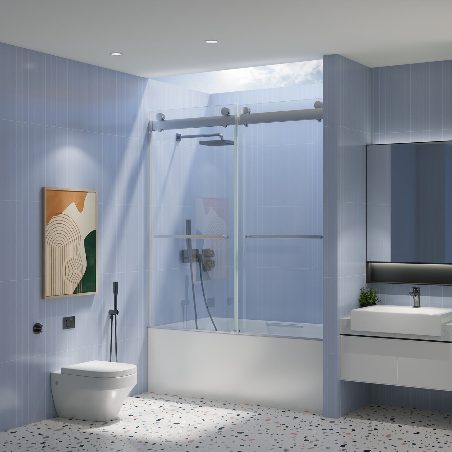 Sleek Soft-Close Frameless Tub Door with Clear Glass