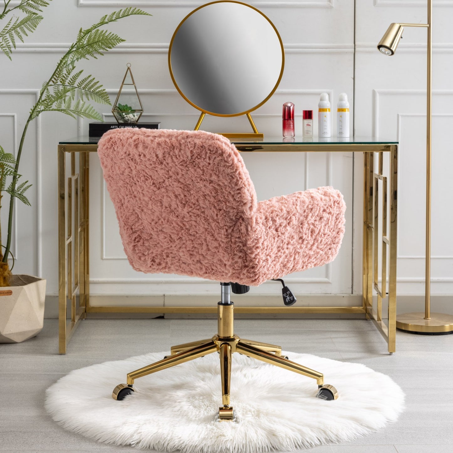 Chic Pink Office Chair with Golden Base