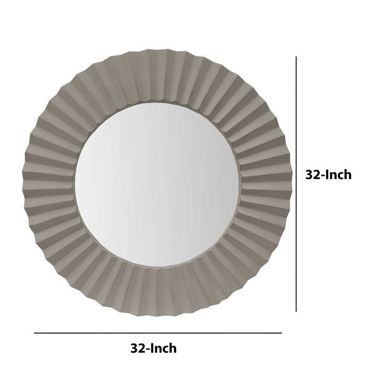 Chic Gray Beveled Floating Mirror with Corrugated Frame
