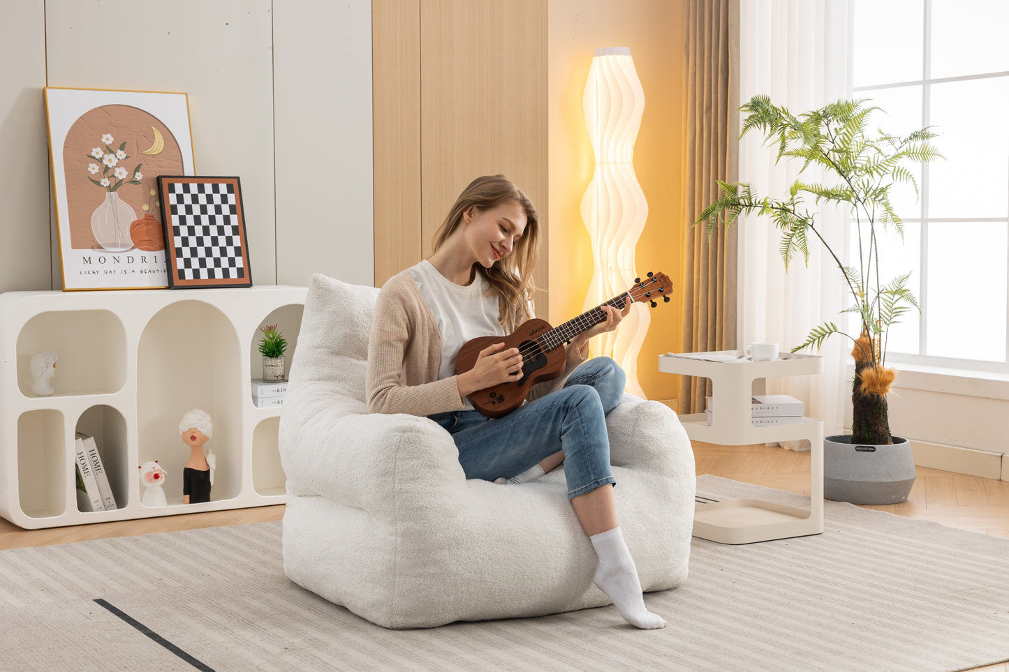 Cozy Ivory Teddy Bean Bag Chair