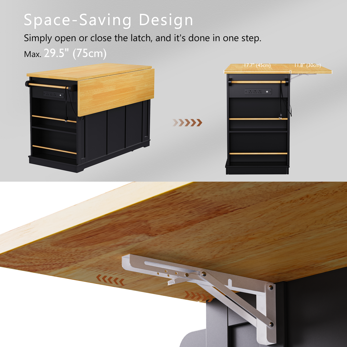 Multi-Functional Rolling Kitchen Island with Drop Leaf & Storage