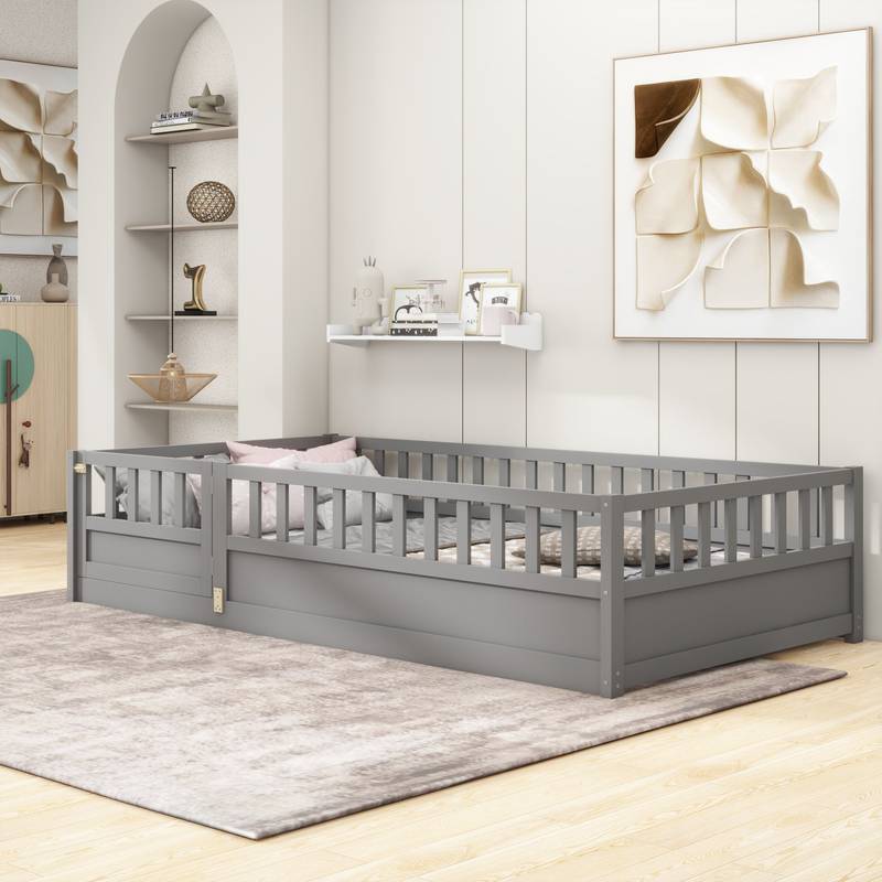 Cozy Montessori Twin Floor Bed with Safety Barrier