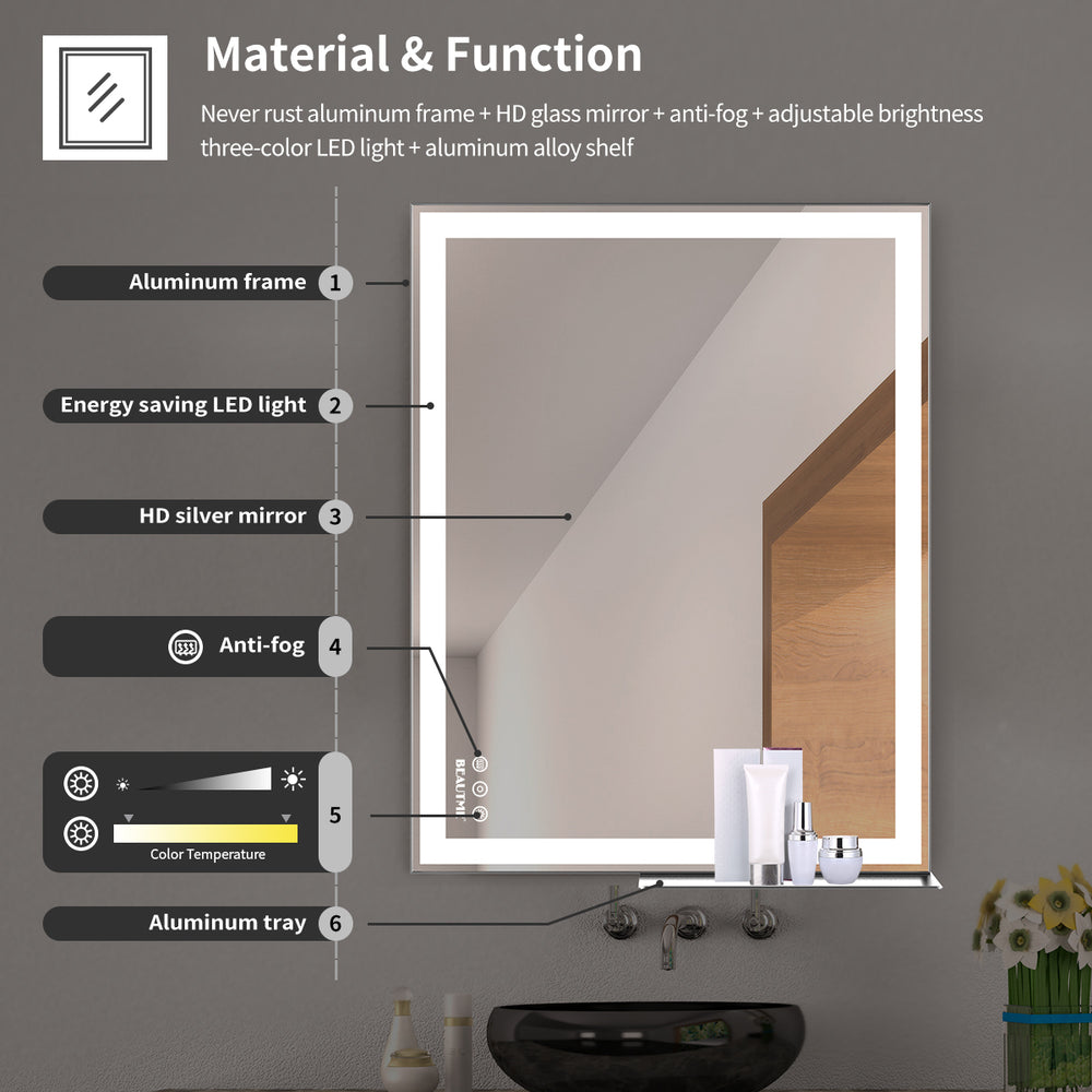 Smart Touch LED Vanity Mirror with Adjustable Lighting