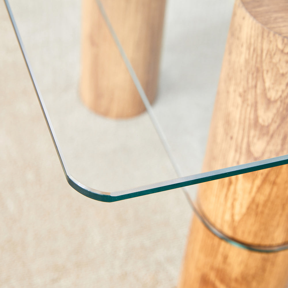 Sleek Dual-Layer Glass Coffee Table with Wooden Accents