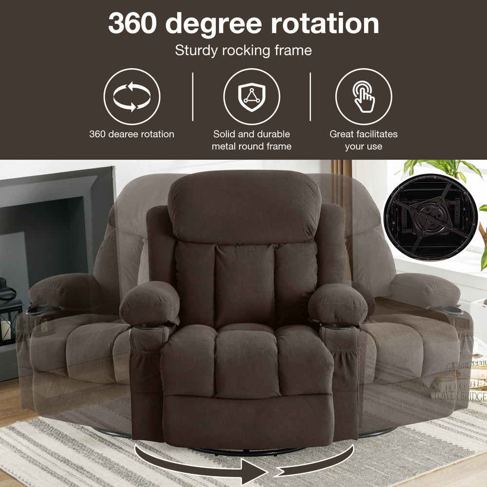 Cozy Heated Massage Recliner Sofa with USB and Cup Holders