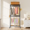 Versatile Rolling Clothes Rack with Adjustable Shelves & Hooks