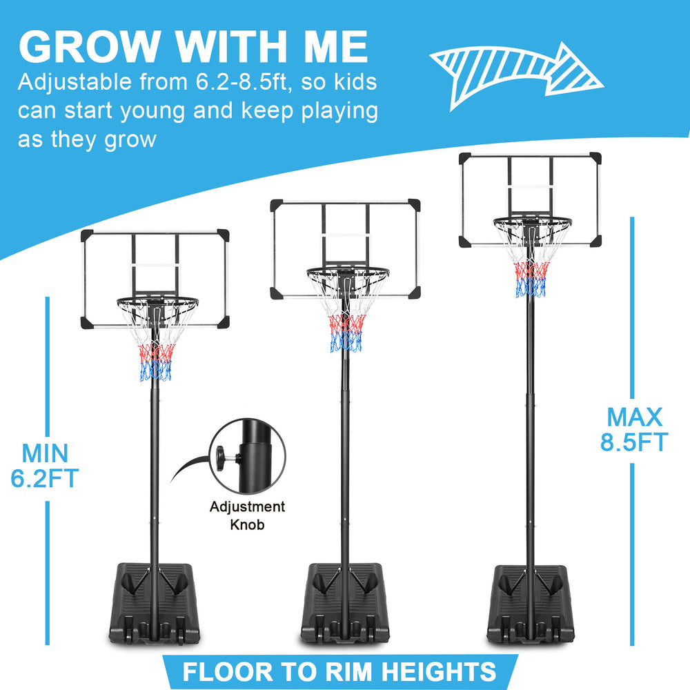 Adjustable Portable Basketball Hoop with Wheels