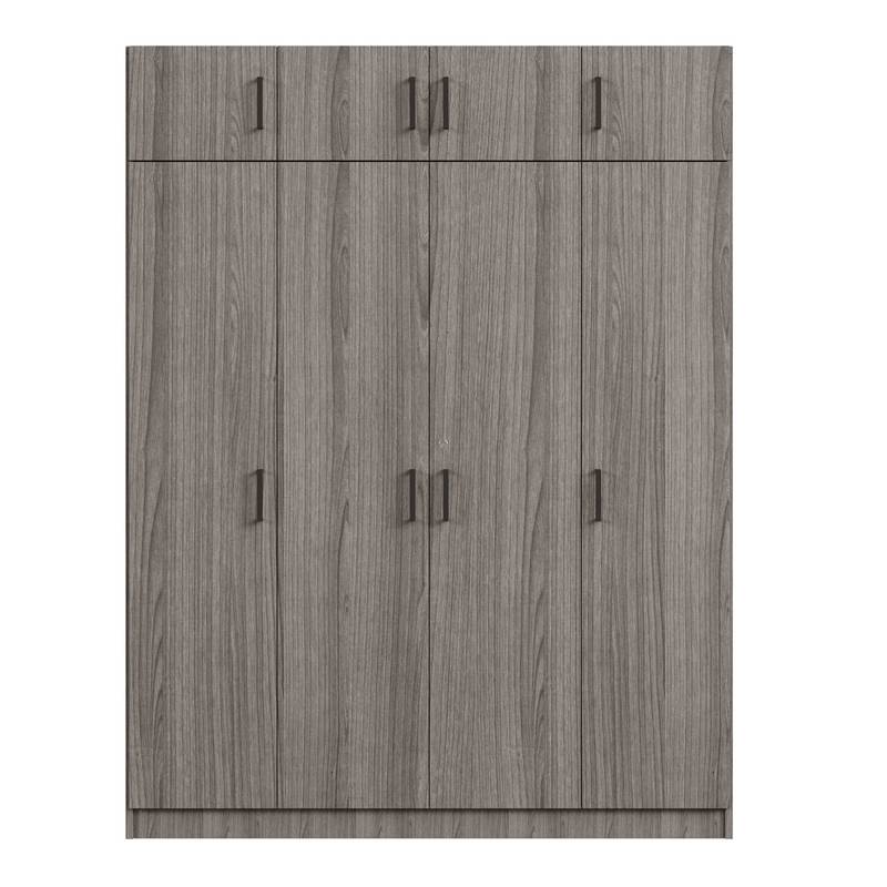 Stylish Gray Four-Door Wardrobe with Drawer and Cabinet