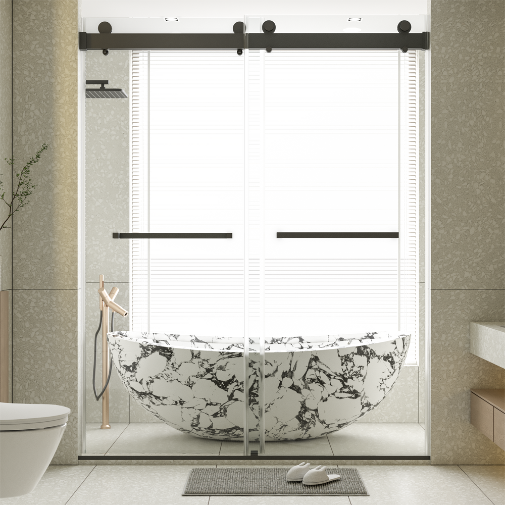 Matte Black Frameless Soft-Close Double Sliding Shower Door