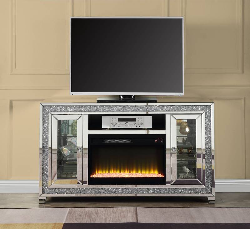 Glam Fireplace TV Stand with LED & Diamond Accents