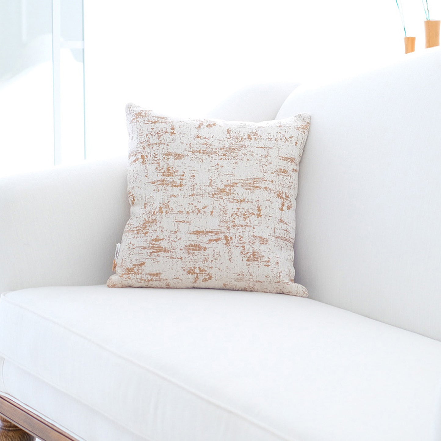 Chic Beige & Gold Chenille Pillow