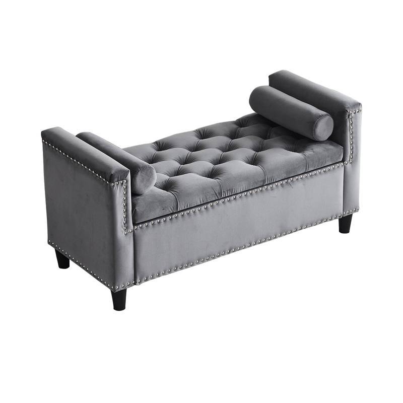 Chic Velvet Storage Bench with Armrests