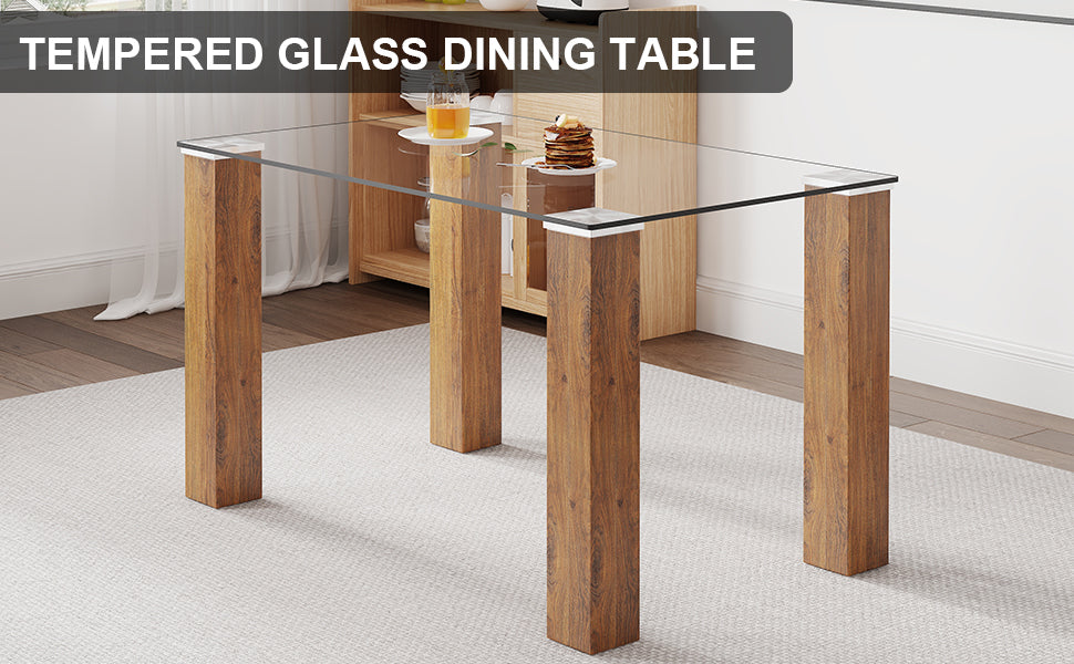 Sleek Glass & Wood Dining Table