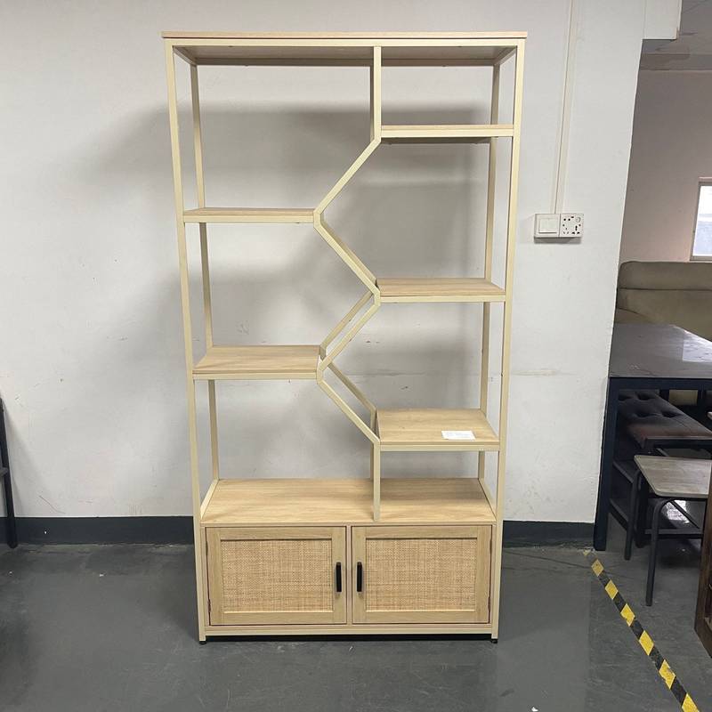 Natural Rattan Tall Bookshelf with Cabinet