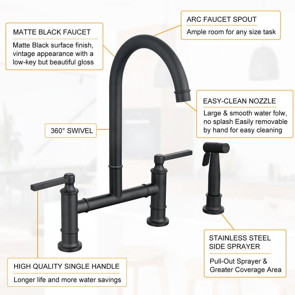 Versatile Bridge Kitchen Faucet with Side Spray