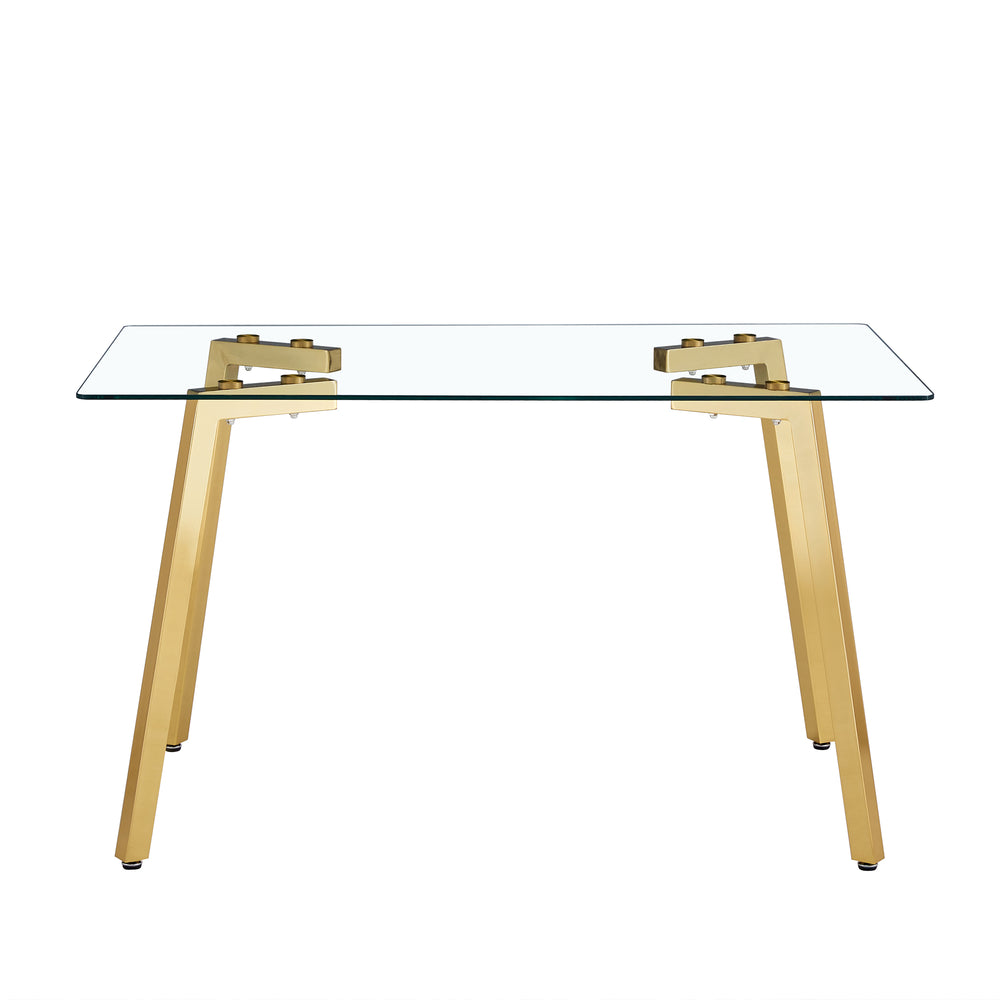 Sleek Gold-Trim Glass Dining Table