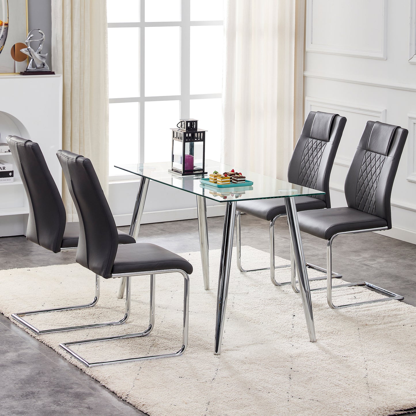 Sleek Faux Leather Dining Chairs - Set of Four