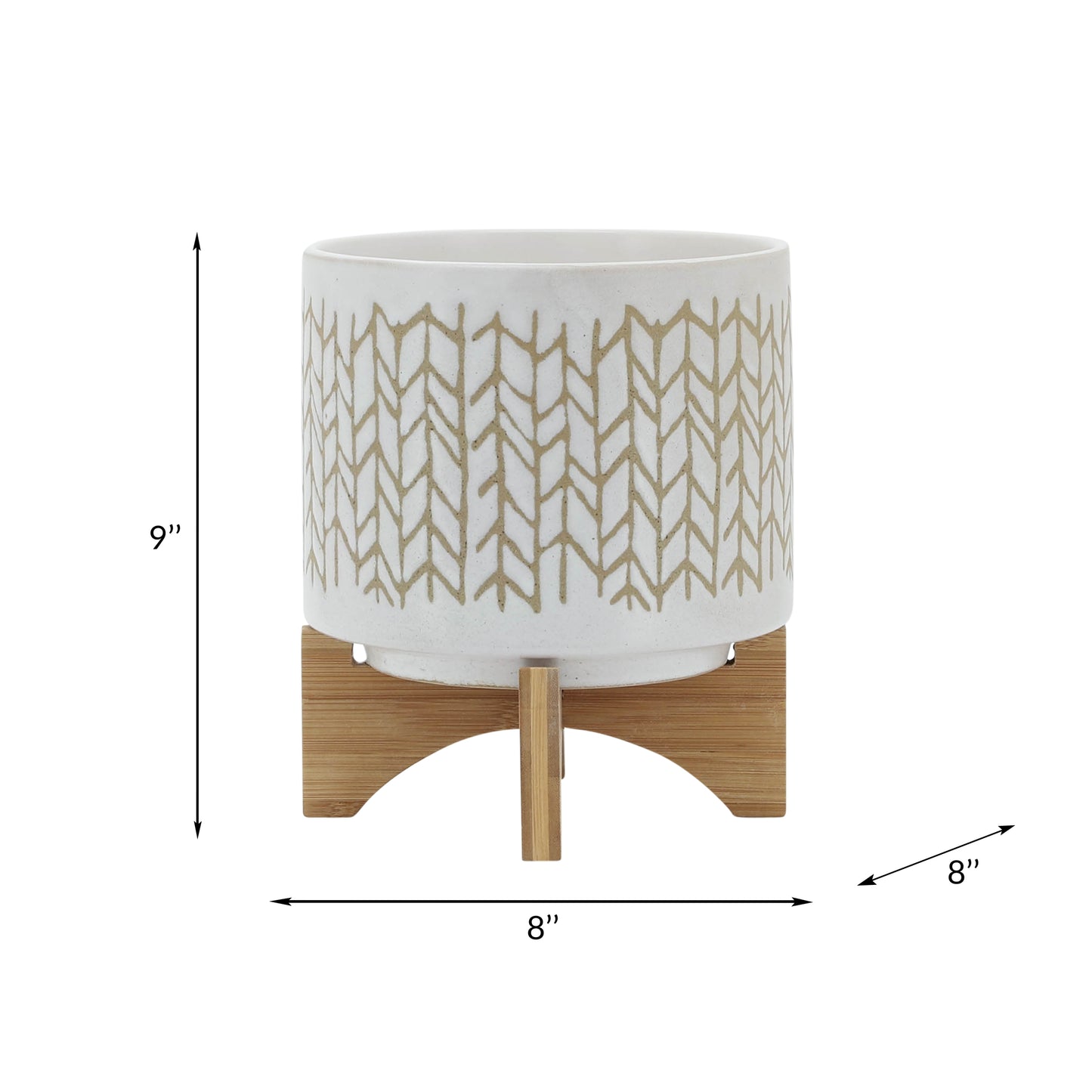 Stylish Chevron Planter with Stand - Sandstone