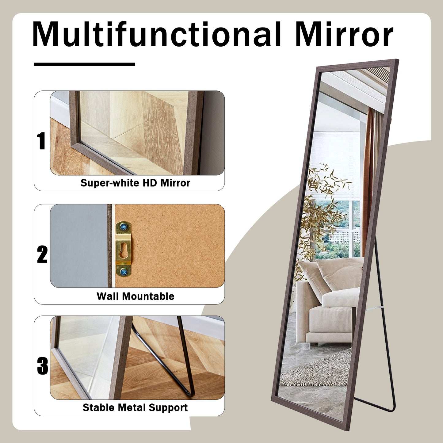 Elegant Gray Wood Full-Length Mirror