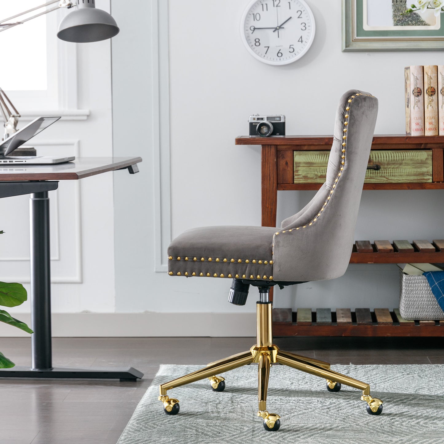 Velvet Luxe Office Chair with Gold Base