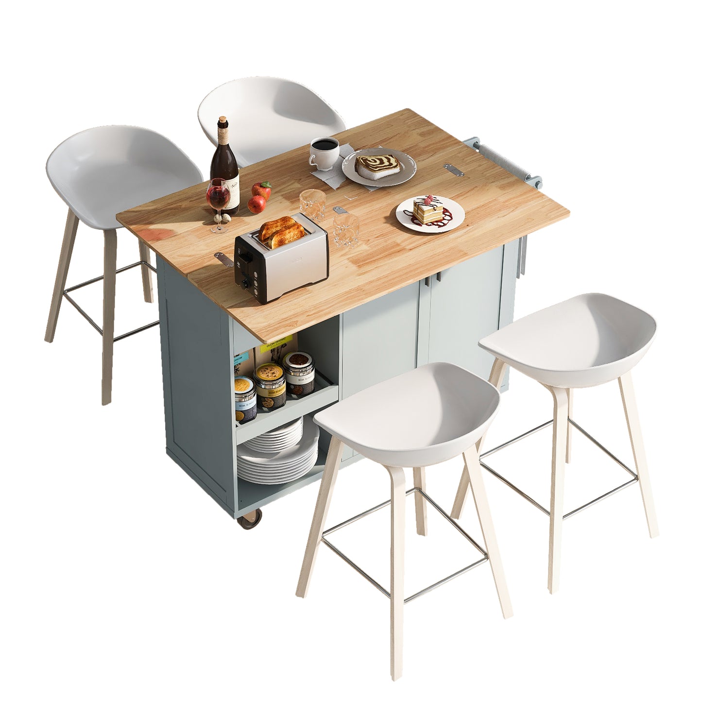 Rolling Kitchen Island with Foldable Top and Storage