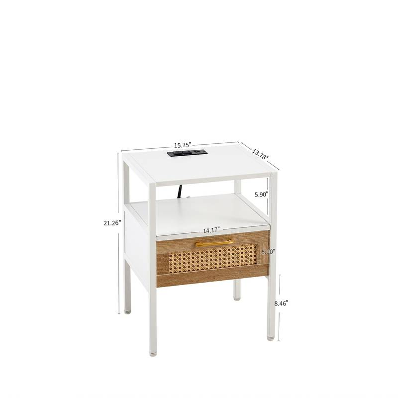 Chic Rattan Side Tables with USB Power and Storage