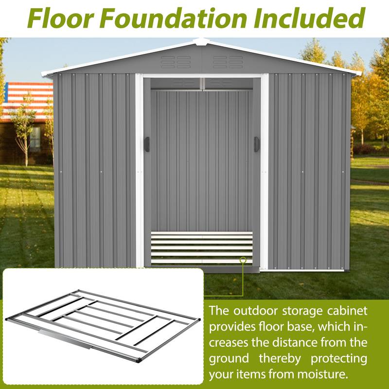 Gray Outdoor Tool Shed – Weatherproof Storage with Lockable Doors