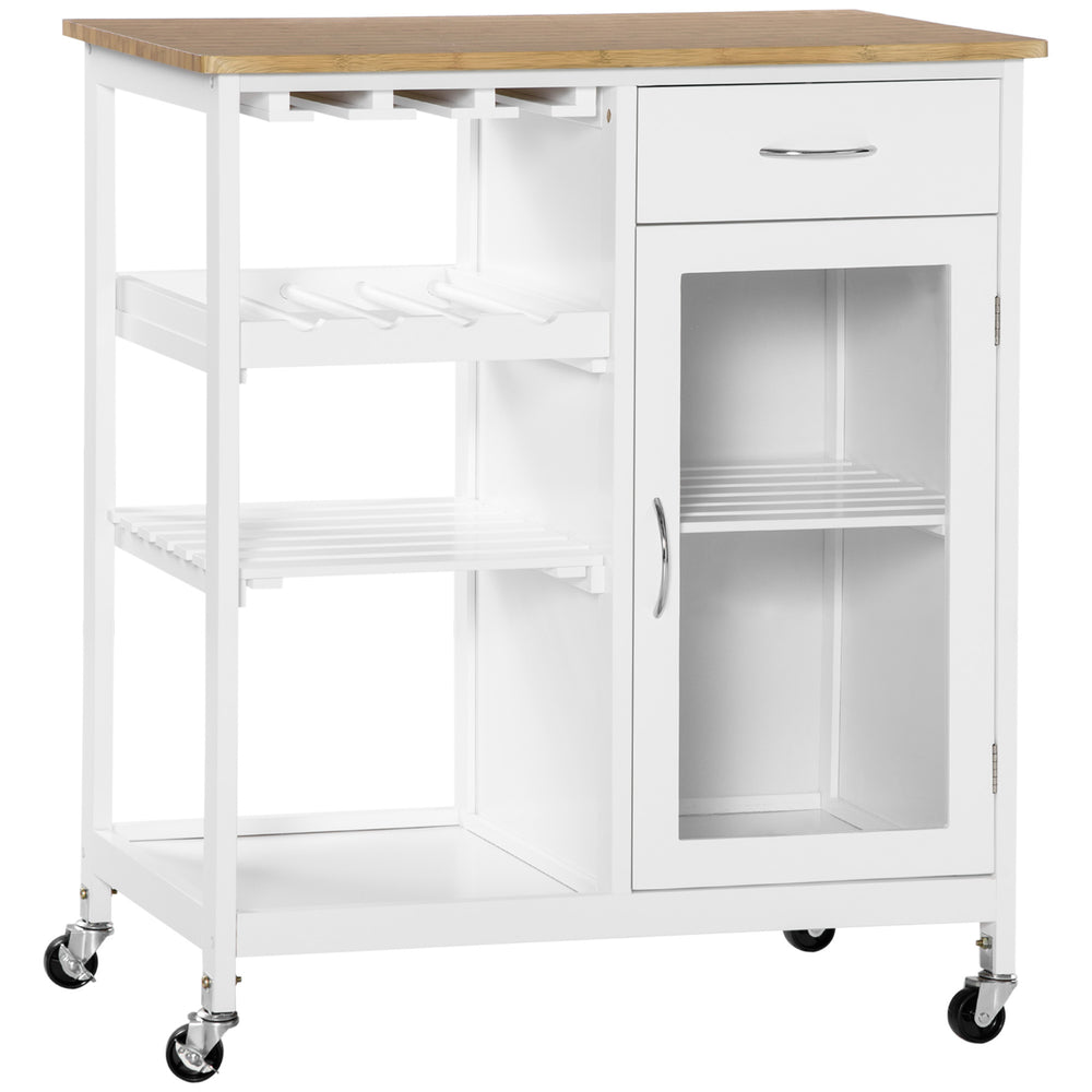 Charming Rolling Kitchen Cart with Wine Rack & Storage