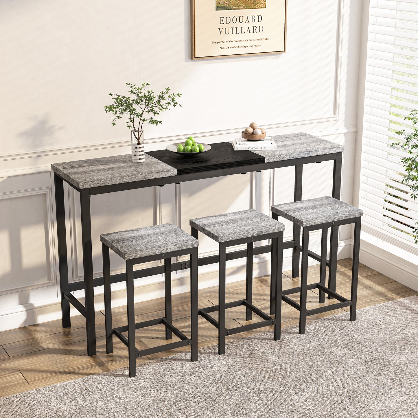 Stylish Grey & Black Kitchen Pub Table with Stools