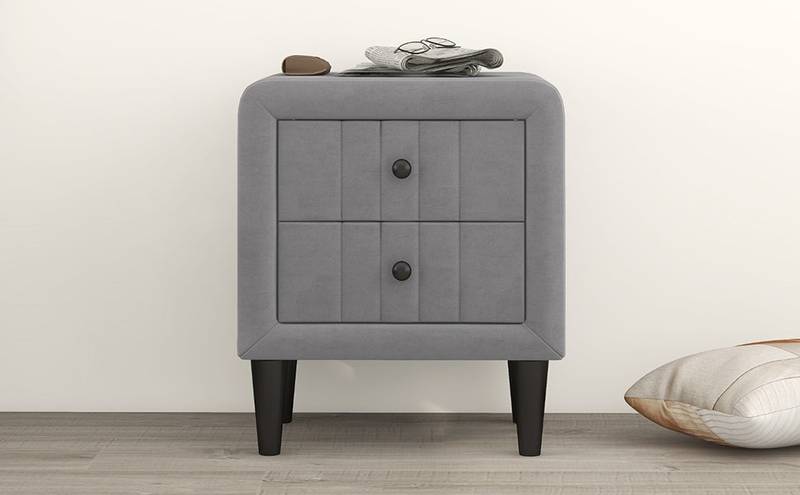 Velvet Gray Nightstand with Drawers
