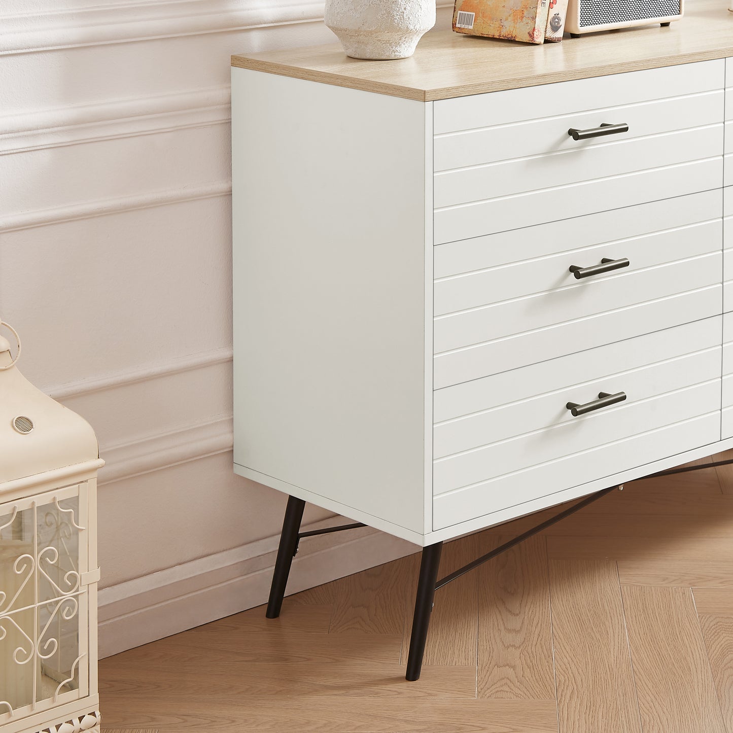 Chic White & Oak 6-Drawer Dresser