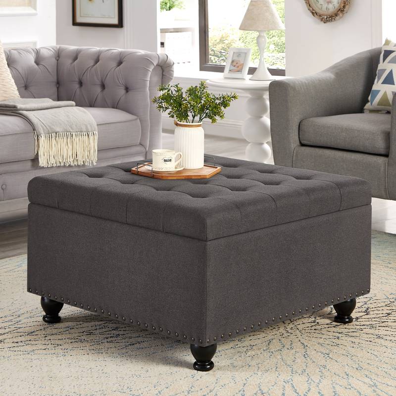 Stylish Dark Grey Storage Ottoman Coffee Table