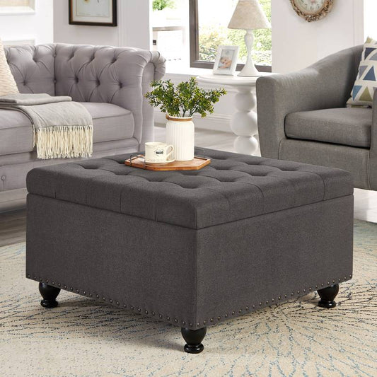 Stylish Dark Grey Storage Ottoman Coffee Table