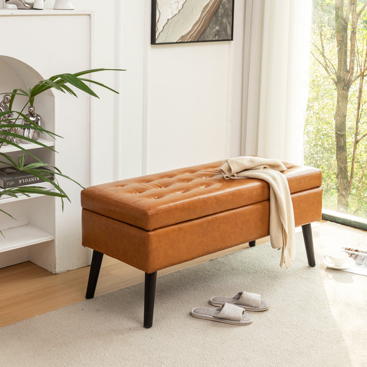 Stylish Leather Storage Bench