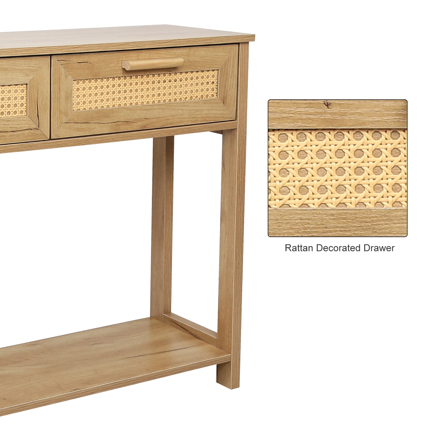 Chic Rattan Console Table with Storage