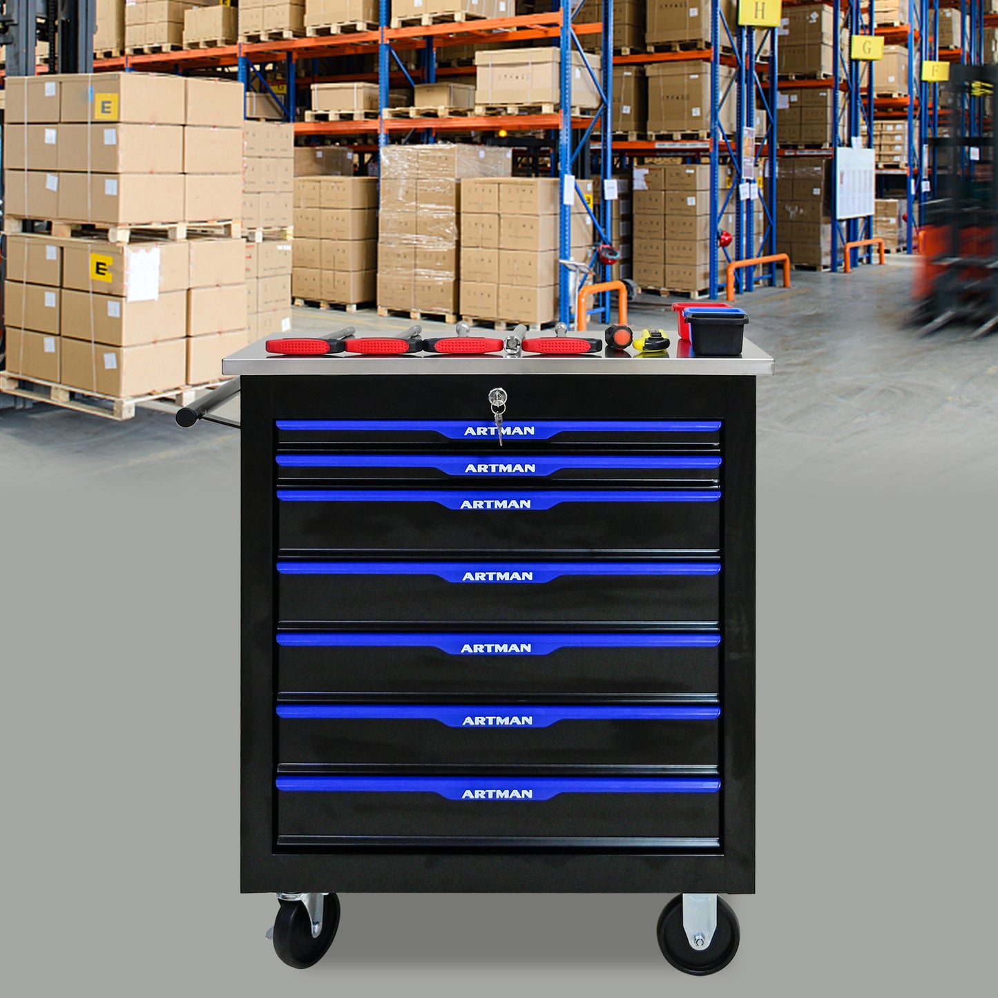 Versatile Rolling Tool Cart in Black and Blue