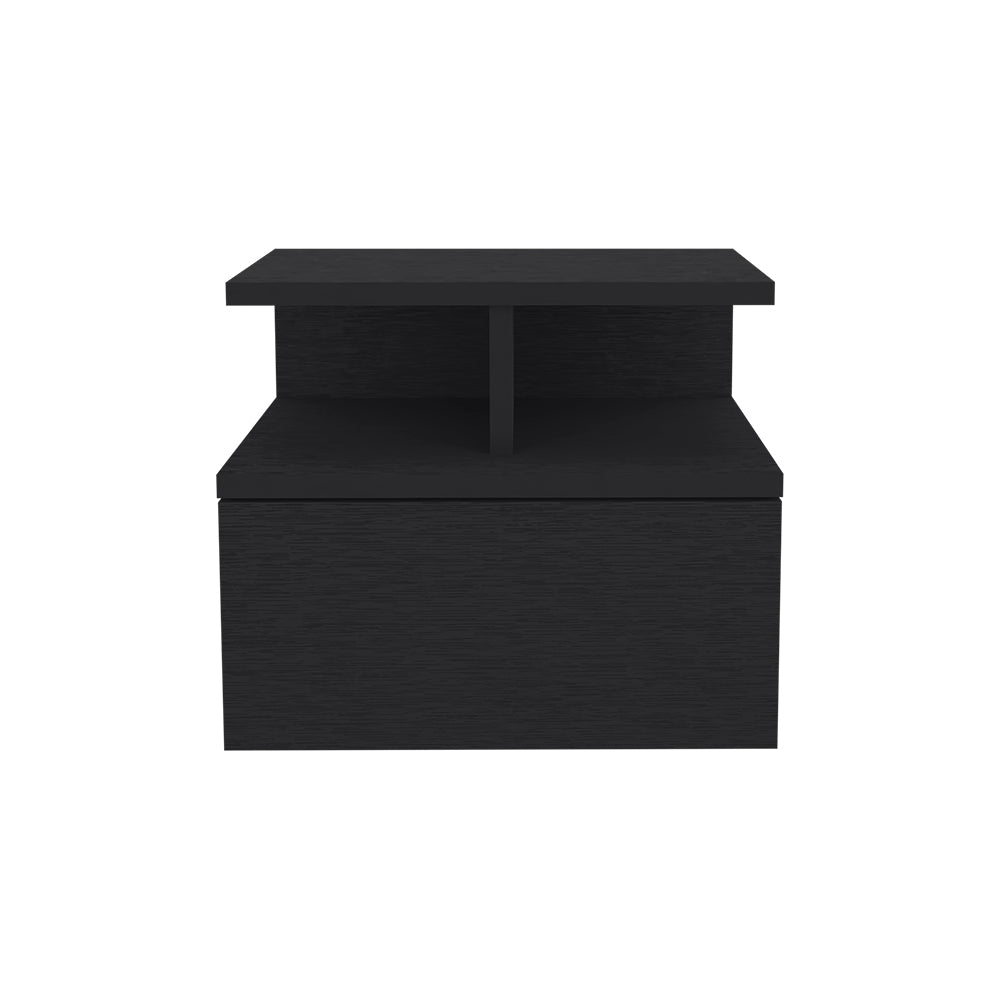 Sleek Black Floating Nightstand with Drawer