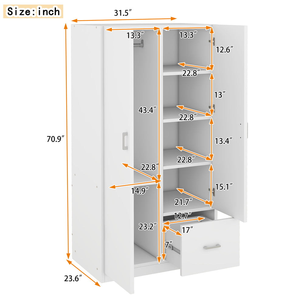 Chic White Wooden Armoire with Double Doors and Ample Storage