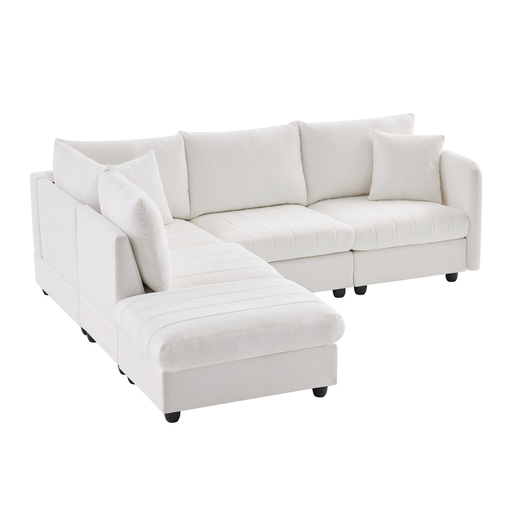 Chic Striped Sectional Sofa with Pillows and Ottoman