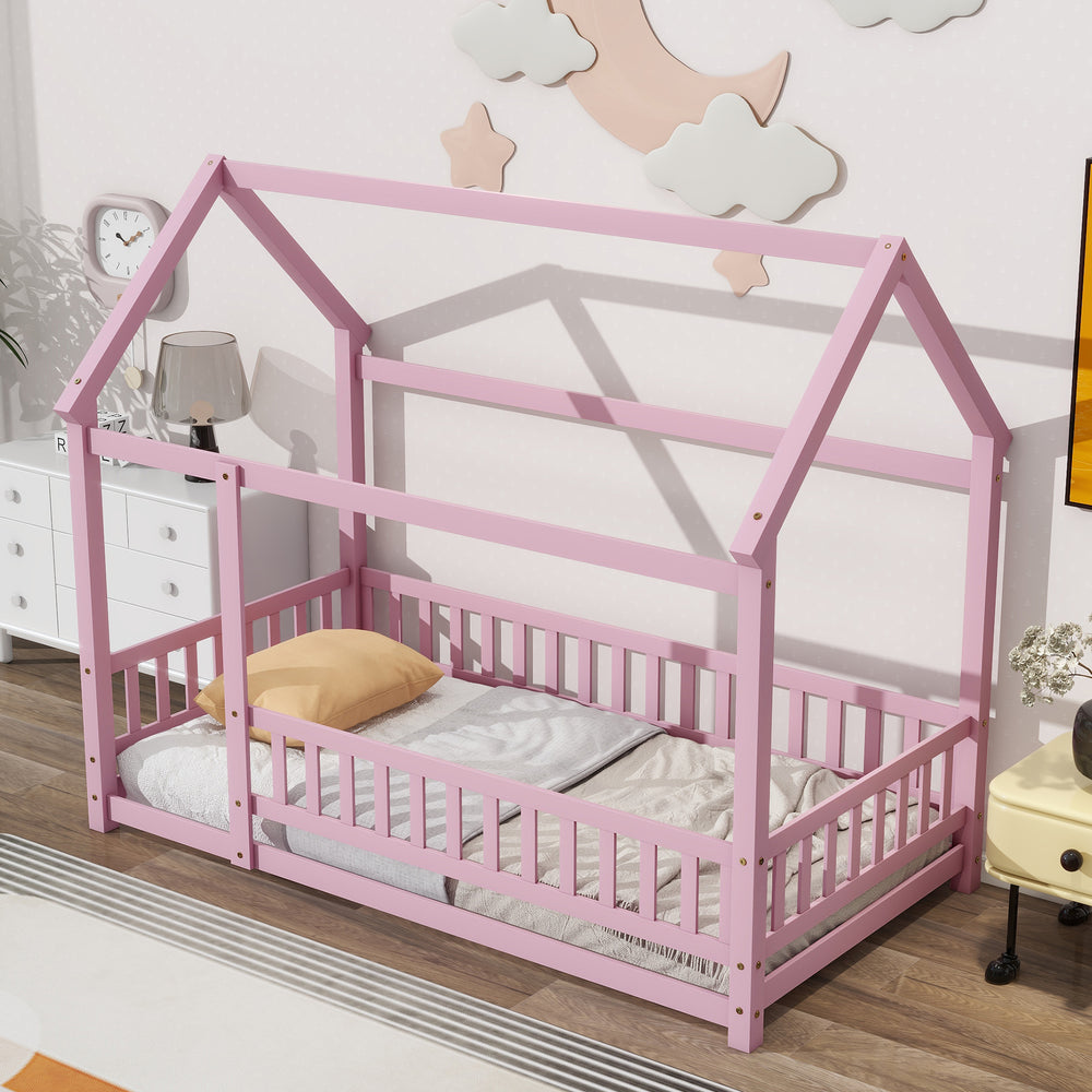 Cozy Pink House Bed for Kids