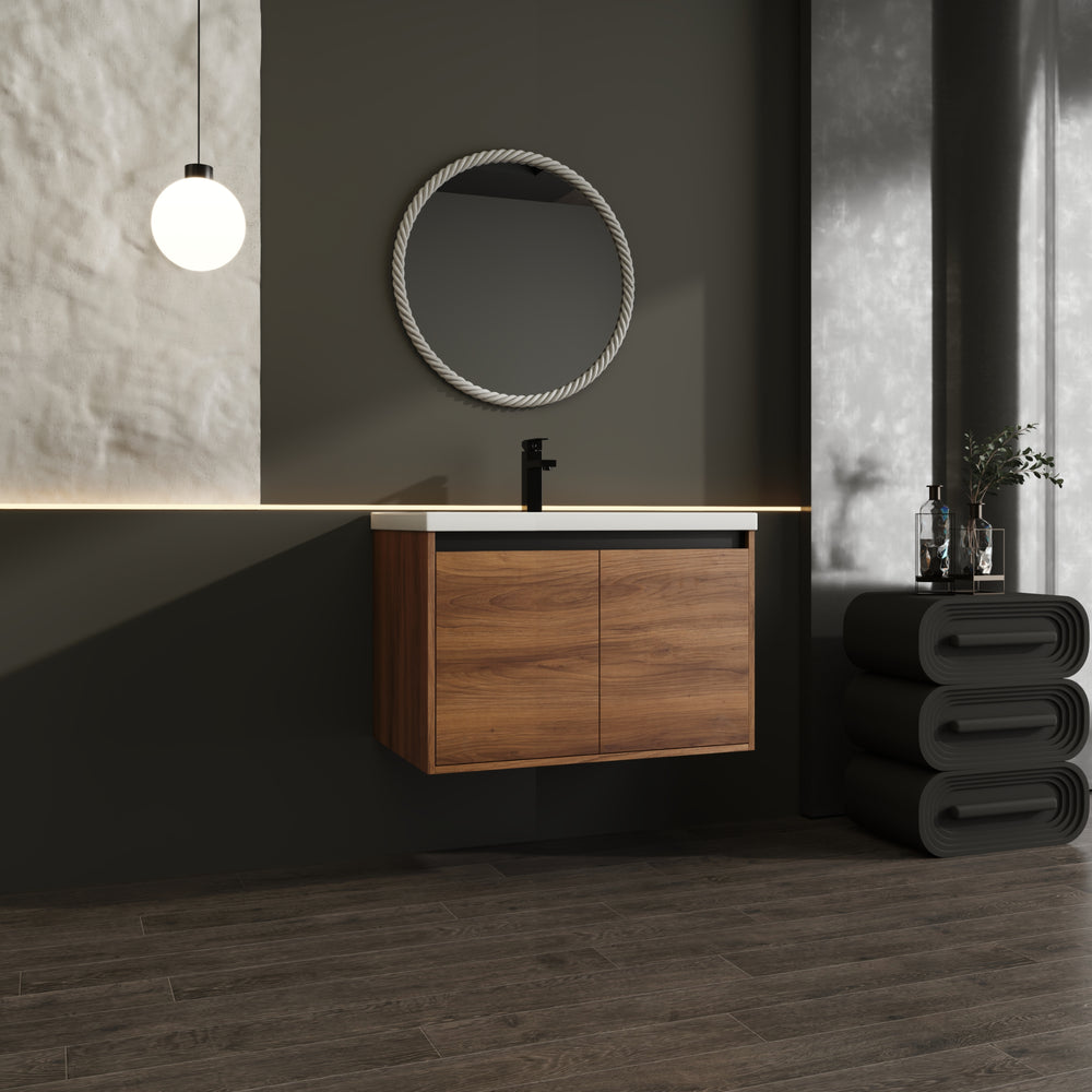 Chic Brown Bathroom Vanity Set with Resin Sink