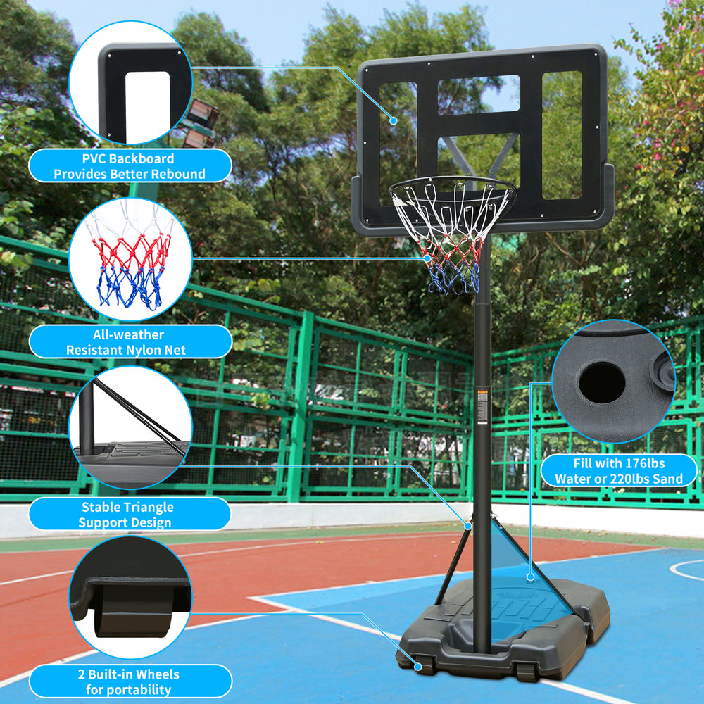 Adjustable Portable Basketball Hoop with Rolling Wheels