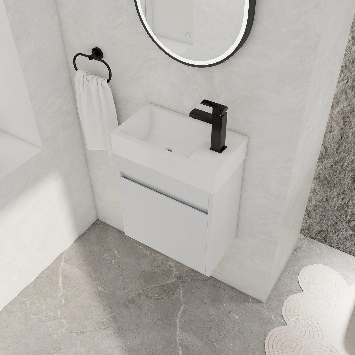 Sleek Wall-Mounted Bathroom Vanity with Soft-Close Door & White Sink